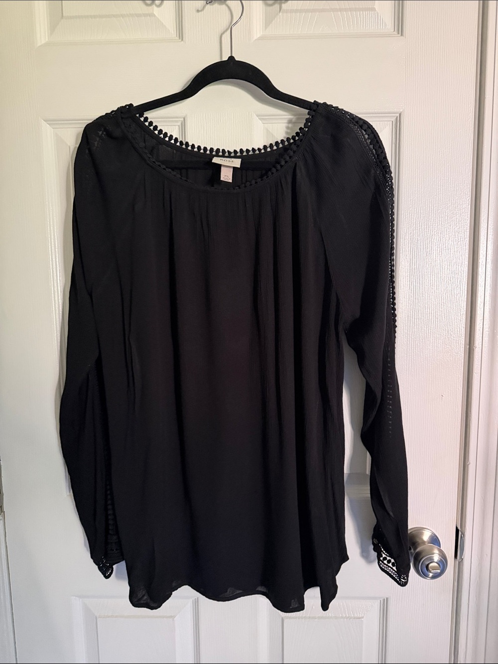 Knox Rose Black Long Sleeve Boho Tunic Top